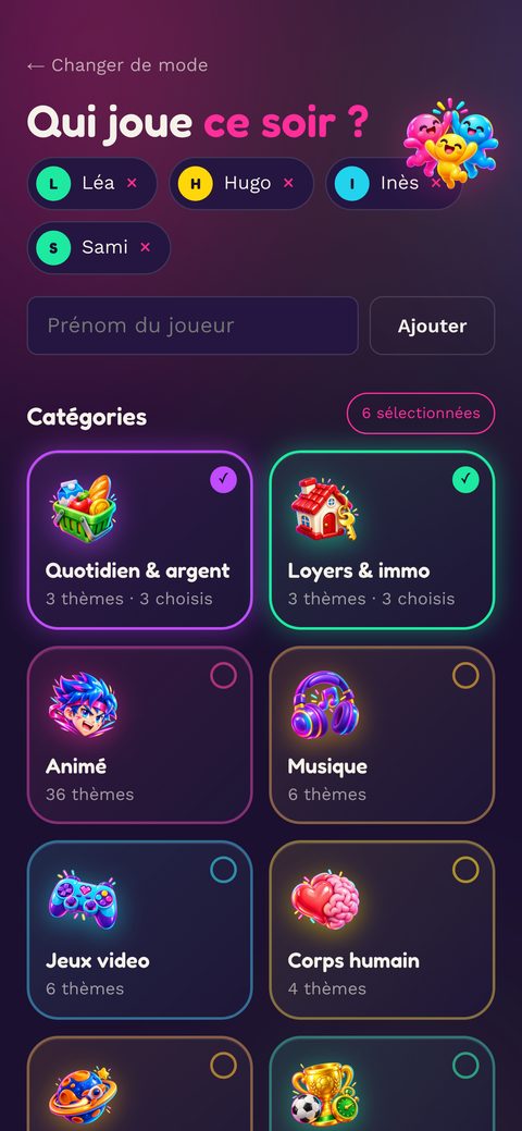 Choix des joueurs et des catégories