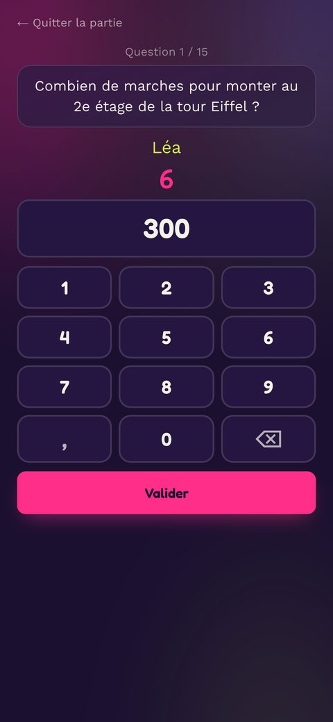 Saisie de la réponse au clavier